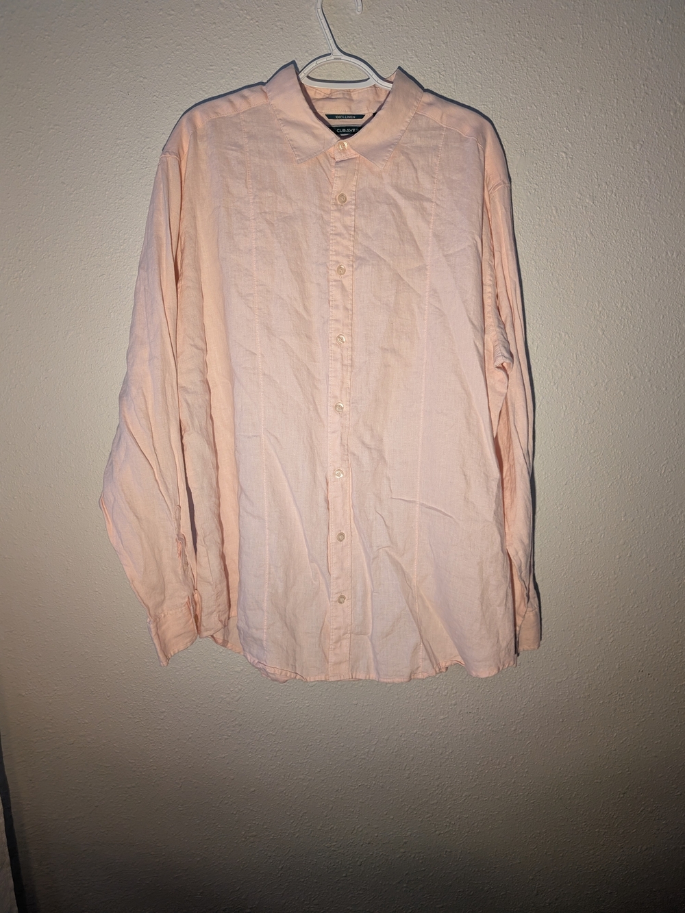 CUBAVERA 100% LineneXLT Mens pink Button Down Long Sleeve Shirt